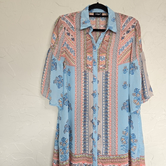 Tolani Bohemian Patterned Button Front Shift Dress - Picture 3 of 11